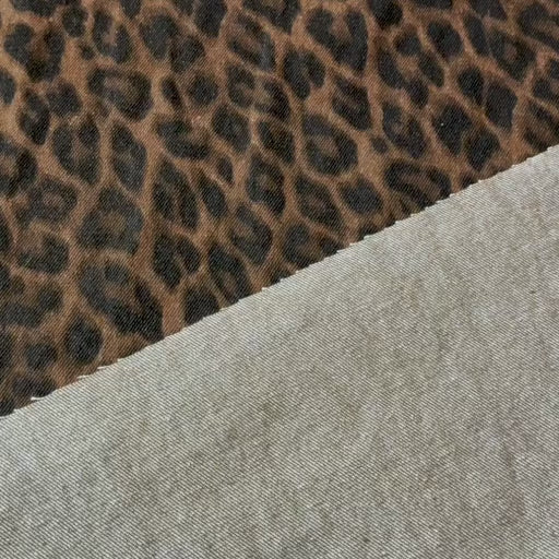 Tan Leopard Print Rigid Cotton Denim Fabric for dressmaking