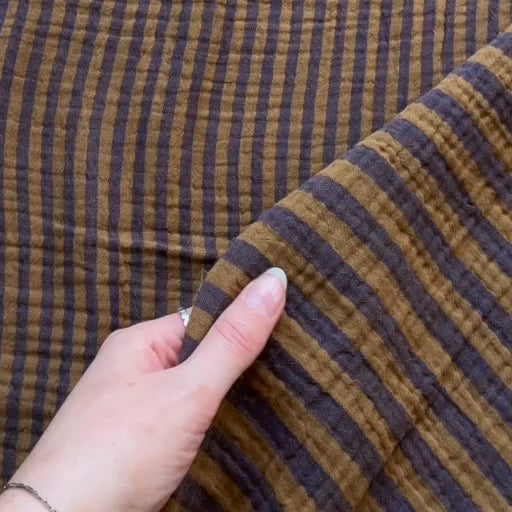 Navy & Ginger Stripe Cotton Double Gauze Fabric