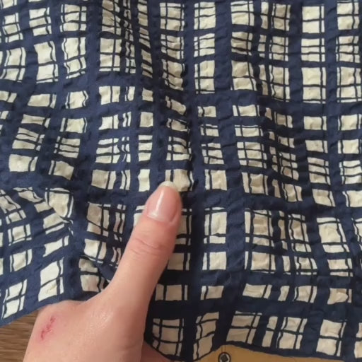 Sevenberry Navy Grid Ripple Seersucker Cotton Fabric for dressmaking