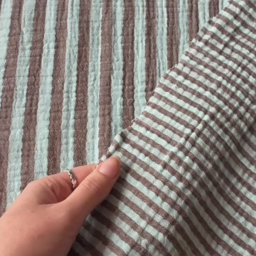 Toffee & Mint Stripe Cotton Double Gauze Fabric