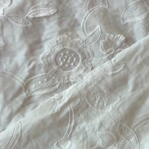 White Fringed Florals Cotton Fabric for dressmaking