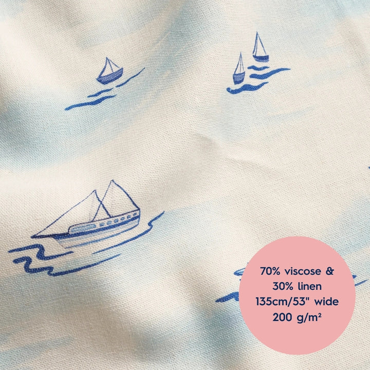 Lauren's Thora Top in Aegean Waves Viscose Linen