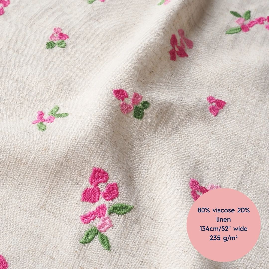 Lauren's Thora Top in Bougainvillea Blooms Embroidered Viscose Linen
