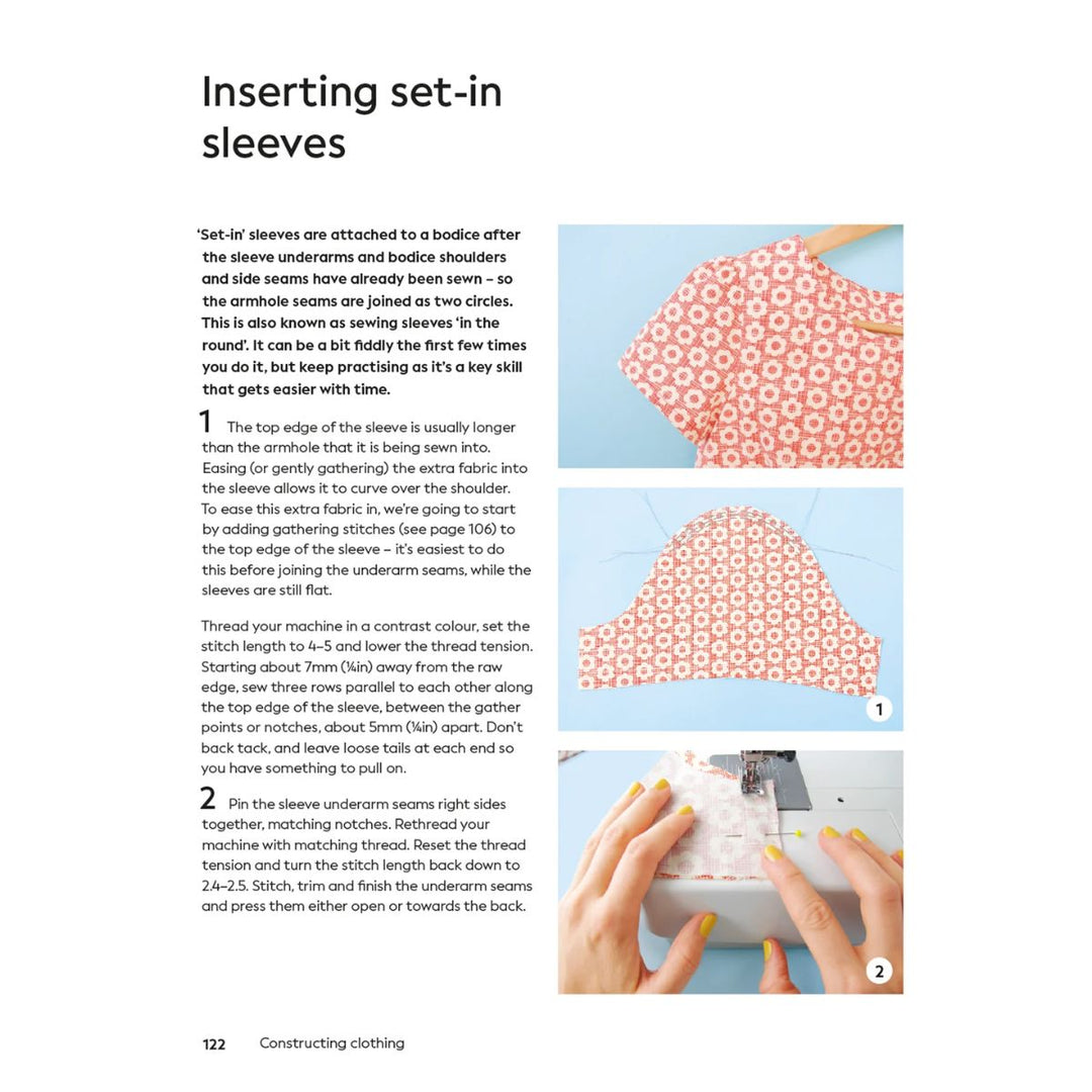 Text and images on sewing a set-in sleeve with a sewing machine.