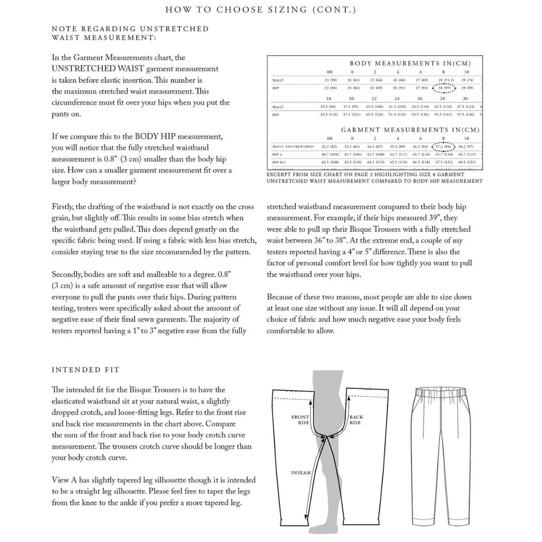 Instructions on how to choose sizing for a garment, including measurements and diagrams.