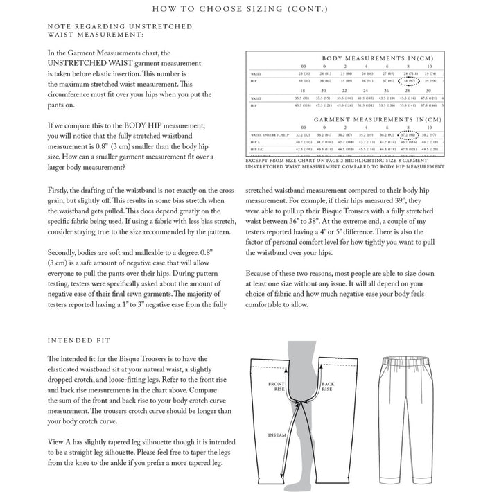 Instructions on how to choose sizing for a garment, including measurements and diagrams.