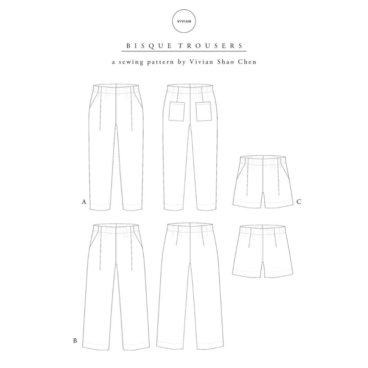 Sewing pattern for Bisque Trousers by Vivian Shao Chen on a white background