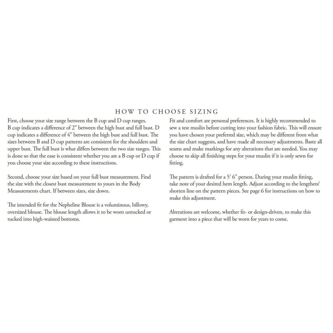 Text instructions on how to choose sizing for a garment